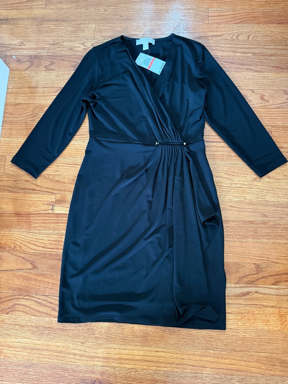 NEW!! Michael Kors Black Wrap Dress Size XS Long Sleeve Gold Accent Cocktail Eve